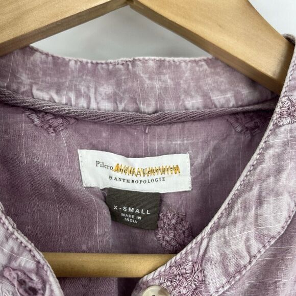 Pilcro Anthropologie Shirt Size XS Whitney Lavender Button Down Embroidered Top - Picture 3 of 8
